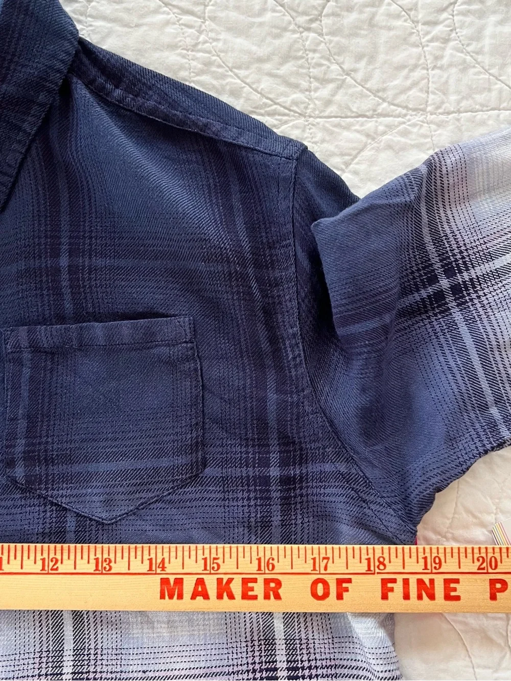 NWT Justice Girls’ Navy Ombre Plaid Button-Down Shirt Super Soft Cropped Preppy